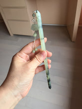 Load image into Gallery viewer, 18.5cm 100% Natural black white ink painting(水墨) Xiu Jade (Serpentine) Hairpin with Doggy Hanging Ornament  AW68
