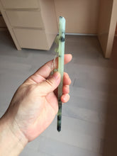 Load image into Gallery viewer, 18.5cm 100% Natural black white ink painting(水墨) Xiu Jade (Serpentine) Hairpin with Doggy Hanging Ornament  AW68
