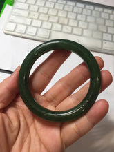 Load image into Gallery viewer, 53.3mm 100% Natural dark green/black round cut nephrite (碧玉) bangle HN98

