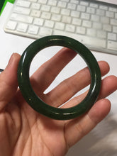 Load image into Gallery viewer, 53.3mm 100% Natural dark green/black round cut nephrite (碧玉) bangle HN98
