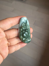 Load image into Gallery viewer, 100% Natural type A dark green black gray (老油青) happy Buddha jadeite pendant PF41
