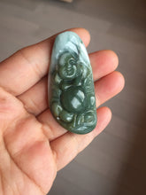 Load image into Gallery viewer, 100% Natural type A dark green black gray (老油青) happy Buddha jadeite pendant PF41
