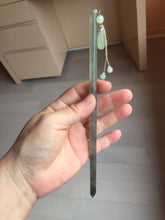 Load image into Gallery viewer, 20cm 100% Natural icy white gray black(灰冰) Xiu Jade (Serpentine) Hairpin AW66
