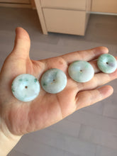 Load image into Gallery viewer, 25-28mm Type A 100% Natural light green white with floating flower Jadeite Jade Safety Guardian Button donuts Pendant group BS67
