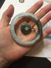 Load image into Gallery viewer, 54.6mm certified 100% natural oily dark green purple jadeite jade bangle pendnat set PA114-9119
