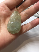 Load image into Gallery viewer, Type A 100% Natural  Light Green gray (淡油冰)Jadeite Jade Fortune/Wealth Success Mouse Pendant PC235
