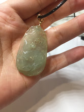 Load image into Gallery viewer, Type A 100% Natural  Light Green gray (淡油冰)Jadeite Jade Fortune/Wealth Success Mouse Pendant PC235
