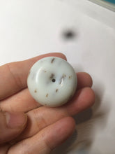 Load image into Gallery viewer, 100% Natural white beige with black/brown flying dandelions Osmanthus fragrant cheese cake nephrite Jade pendant/worry stone HT68
