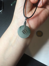 Load image into Gallery viewer, 20mm 100% Natural icy watery light green clear jadeite Jade Safety Guardian Button (donut) Pendant BK106
