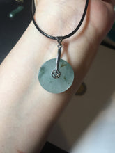 Load image into Gallery viewer, 20mm 100% Natural icy watery light green clear jadeite Jade Safety Guardian Button (donut) Pendant BK106
