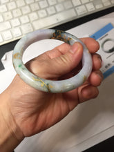 Load image into Gallery viewer, 58mm certified 100% Natural type A sunny green dark green purple carved branches and flowers and golden-painted Jadeite Jade bangle PH185-5926
