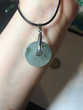 Load image into Gallery viewer, 20mm 100% Natural icy watery light green clear jadeite Jade Safety Guardian Button (donut) Pendant BK106
