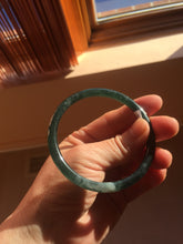 Load image into Gallery viewer, 58.2mm Certified Type A 100% Natural dark green/blue/gray with flying snow Guatemala slim round cut Jadeite bangle PD61-3385
