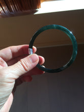 Load image into Gallery viewer, 58.2mm Certified Type A 100% Natural dark green/blue/gray with flying snow Guatemala slim round cut Jadeite bangle PD61-3385
