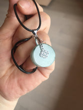 Load image into Gallery viewer, 20mm 100% Natural icy watery light green clear jadeite Jade Safety Guardian Button (donut) Pendant BK106
