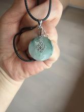 Load image into Gallery viewer, 20mm 100% Natural icy watery light green clear jadeite Jade Safety Guardian Button (donut) Pendant BK106
