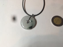 Load image into Gallery viewer, 26.2/5.5mm 100% Natural icy watery green/white with green floating flowers jadeite Jade Safety Guardian Button(donut) Pendant/worry stone BF47
