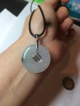 Load image into Gallery viewer, 26.2/5.5mm 100% Natural icy watery green/white with green floating flowers jadeite Jade Safety Guardian Button(donut) Pendant/worry stone BF47

