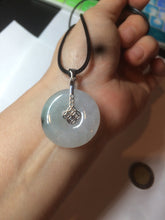 Load image into Gallery viewer, 26.2/5.5mm 100% Natural icy watery green/white with green floating flowers jadeite Jade Safety Guardian Button(donut) Pendant/worry stone BF47

