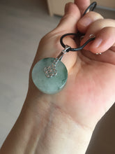 Load image into Gallery viewer, 20mm 100% Natural icy watery light green clear jadeite Jade Safety Guardian Button (donut) Pendant BK106
