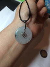Load image into Gallery viewer, 26.2/5.5mm 100% Natural icy watery green/white with green floating flowers jadeite Jade Safety Guardian Button(donut) Pendant/worry stone BF47
