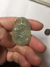 Load image into Gallery viewer, Type A 100% Natural Light Green-Gray (淡油冰) Jadeite Jade Dragon Pendant – Power, Success, Protection &amp; Good Fortune PC239

