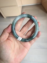 Load image into Gallery viewer, 57.7mm Certified Type A 100% Natural Dark Green Blue Gray Black Moonlit Ink (水墨月色) Round Cut Jadeite Jade Bangle BS148-0737
