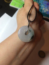 Load image into Gallery viewer, 26.2/5.5mm 100% Natural icy watery green/white with green floating flowers jadeite Jade Safety Guardian Button(donut) Pendant/worry stone BF47
