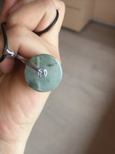 Load image into Gallery viewer, 20mm 100% Natural icy watery light green clear jadeite Jade Safety Guardian Button (donut) Pendant BK106
