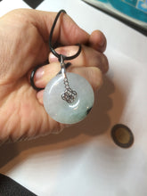 Load image into Gallery viewer, 26.2/5.5mm 100% Natural icy watery green/white with green floating flowers jadeite Jade Safety Guardian Button(donut) Pendant/worry stone BF47

