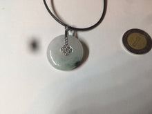 Load image into Gallery viewer, 26.2/5.5mm 100% Natural icy watery green/white with green floating flowers jadeite Jade Safety Guardian Button(donut) Pendant/worry stone BF47
