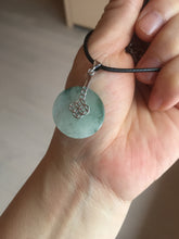 Load image into Gallery viewer, 20mm 100% Natural icy watery light green clear jadeite Jade Safety Guardian Button (donut) Pendant BK106
