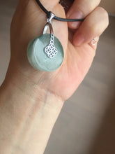 Load image into Gallery viewer, 20mm 100% Natural icy watery light green clear jadeite Jade Safety Guardian Button (donut) Pendant BK106
