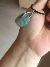 Load image into Gallery viewer, 20mm 100% Natural icy watery light green clear jadeite Jade Safety Guardian Button (donut) Pendant BK106
