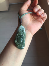 Load image into Gallery viewer, 100% Natural type A dark green black gray (老油青) happy Buddha jadeite pendant PF41
