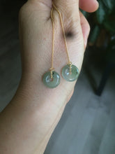 Load image into Gallery viewer, 12.5mm 100% Natural icy watery light green/yellow softy button donut dangling jadeite Jade earring group B207

