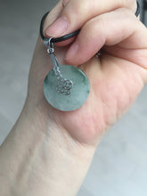 Load image into Gallery viewer, 20mm 100% Natural icy watery light green clear jadeite Jade Safety Guardian Button (donut) Pendant BK106

