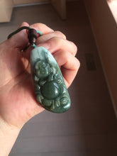 Load image into Gallery viewer, 100% Natural type A dark green black gray (老油青) happy Buddha jadeite pendant PF41
