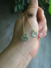 Load image into Gallery viewer, 12.5mm 100% Natural icy watery light green/yellow softy button donut dangling jadeite Jade earring group B207
