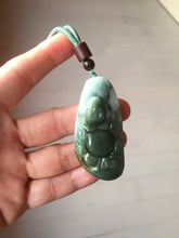 Load image into Gallery viewer, 100% Natural type A dark green black gray (老油青) happy Buddha jadeite pendant PF41
