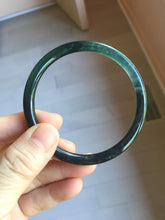 Load image into Gallery viewer, 58.8mm Certified Type A 100% Natural half black half icy watery dark green/gray Guatemala slim round cut Jadeite bangle PJ82-0660
