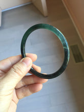 Load image into Gallery viewer, 58.8mm Certified Type A 100% Natural half black half icy watery dark green/gray Guatemala slim round cut Jadeite bangle PJ82-0660
