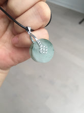 Load image into Gallery viewer, 20mm 100% Natural icy watery light green clear jadeite Jade Safety Guardian Button (donut) Pendant BK106
