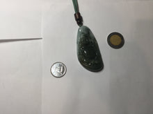 Load image into Gallery viewer, 100% Natural type A dark green black gray (老油青) happy Buddha jadeite pendant PF41
