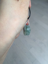 Load image into Gallery viewer, 20mm 100% Natural icy watery light green clear jadeite Jade Safety Guardian Button (donut) Pendant BK106
