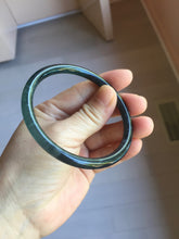 Load image into Gallery viewer, 58.8mm Certified Type A 100% Natural half black half icy watery dark green/gray Guatemala slim round cut Jadeite bangle PJ82-0660
