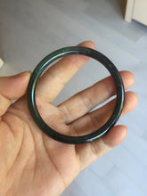 Load image into Gallery viewer, 58.8mm Certified Type A 100% Natural half black half icy watery dark green/gray Guatemala slim round cut Jadeite bangle PJ82-0660
