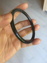 Load image into Gallery viewer, 58.8mm Certified Type A 100% Natural half black half icy watery dark green/gray Guatemala slim round cut Jadeite bangle PJ82-0660
