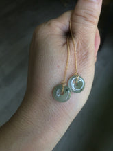 Load image into Gallery viewer, 12.5mm 100% Natural icy watery light green/yellow softy button donut dangling jadeite Jade earring group B207
