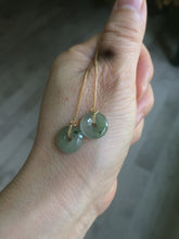 Load image into Gallery viewer, 12.5mm 100% Natural icy watery light green/yellow softy button donut dangling jadeite Jade earring group B207
